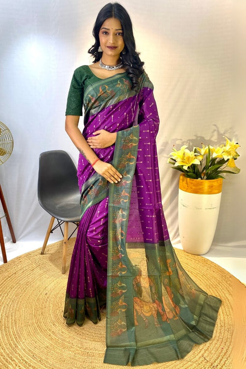 Load image into Gallery viewer, Desiring Purple Printed Soft Chanderi Silk Saree With Prettiest Blouse Piece
