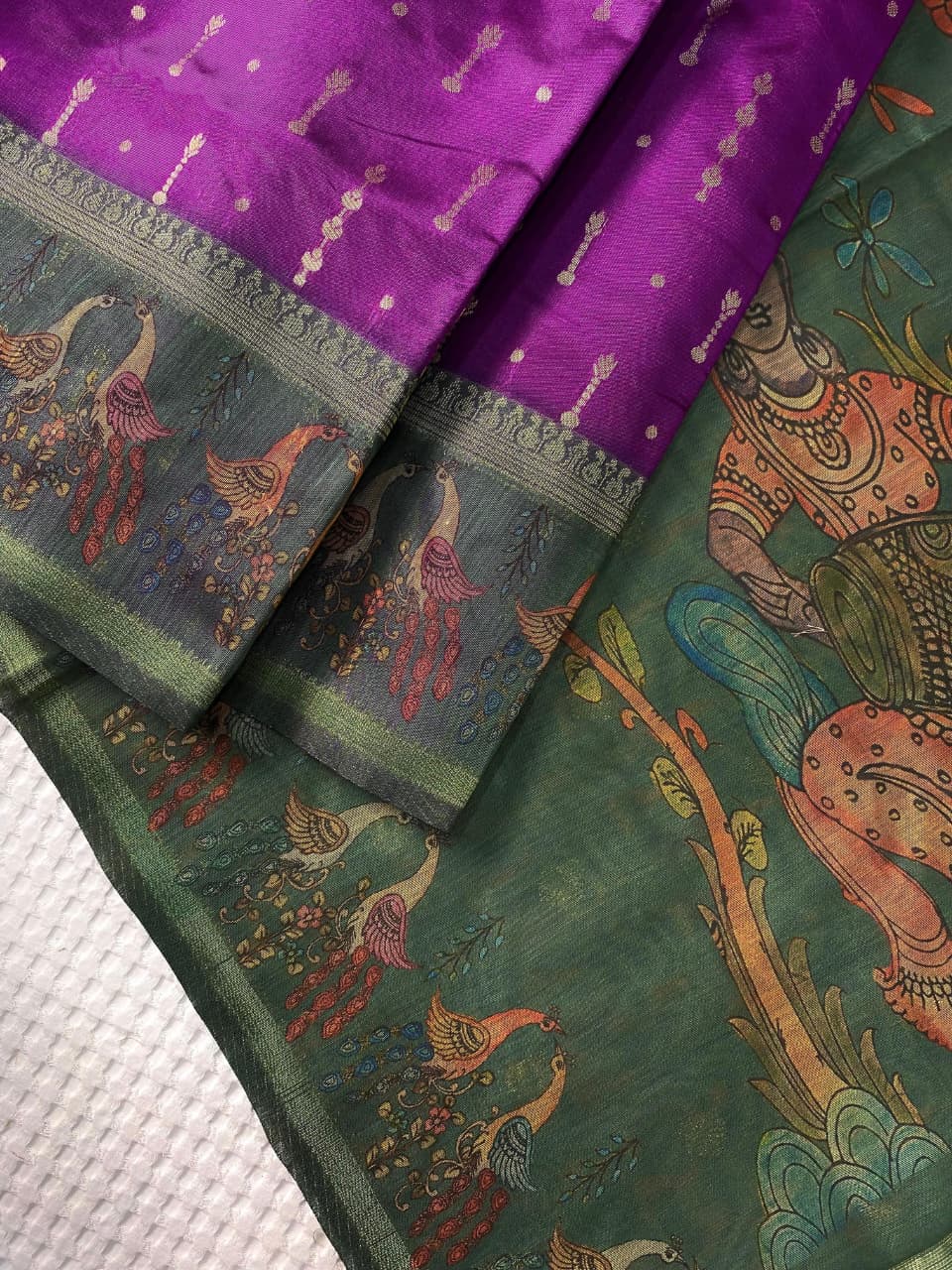 Imbrication Purple Soft Chanderi Silk Printed Saree With Prodigal Blouse Piece