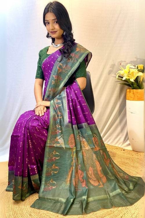 Load image into Gallery viewer, Desiring Purple Printed Soft Chanderi Silk Saree With Prettiest Blouse Piece
