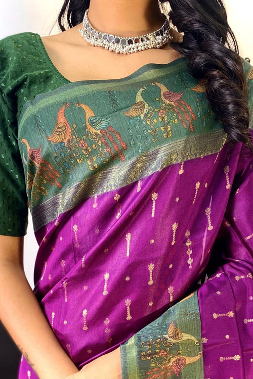 Load image into Gallery viewer, Desiring Purple Printed Soft Chanderi Silk Saree With Prettiest Blouse Piece
