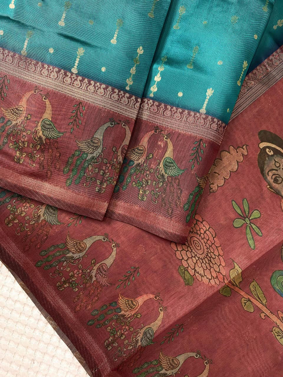 Angelic Rama Soft Chanderi Silk Printed Saree With Capricious Blouse Piece