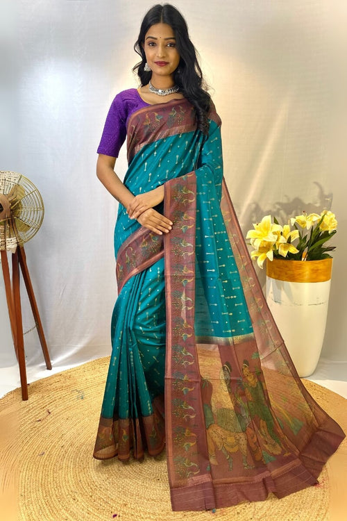 Load image into Gallery viewer, Traditional Rama Printed Soft Chanderi Silk Saree With Comely Blouse Piece
