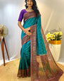 Traditional Rama Printed Soft Chanderi Silk Saree With Comely Blouse Piece