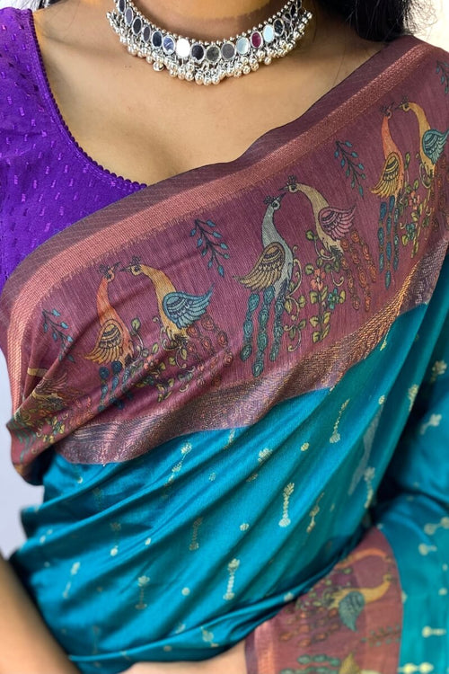 Load image into Gallery viewer, Traditional Rama Printed Soft Chanderi Silk Saree With Comely Blouse Piece
