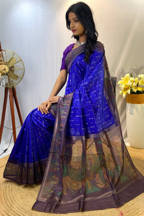 Load image into Gallery viewer, Evocative Royal Blue Printed Soft Chanderi Silk Saree With Excellent Blouse Piece
