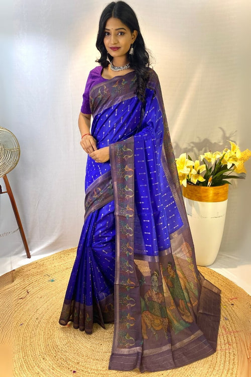 Load image into Gallery viewer, Evocative Royal Blue Printed Soft Chanderi Silk Saree With Excellent Blouse Piece
