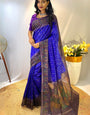 Evocative Royal Blue Printed Soft Chanderi Silk Saree With Excellent Blouse Piece