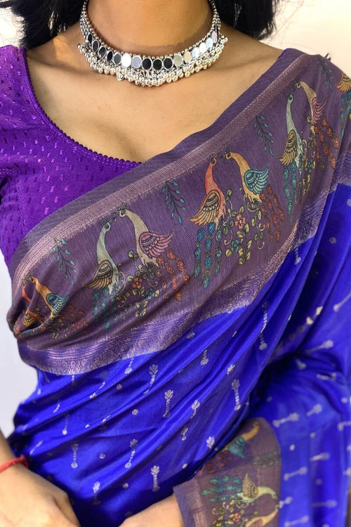 Load image into Gallery viewer, Evocative Royal Blue Printed Soft Chanderi Silk Saree With Excellent Blouse Piece
