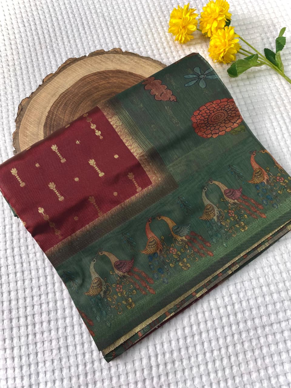 Adorning Wine Soft Chanderi Silk Printed Saree With Susurrous Blouse Piece