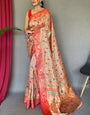 Propinquity Peach Kalamkari Printed Saree With Staggering Blouse Piece