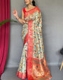 Winsome Beige Kalamkari Printed Saree With Scrupulous Blouse Piece