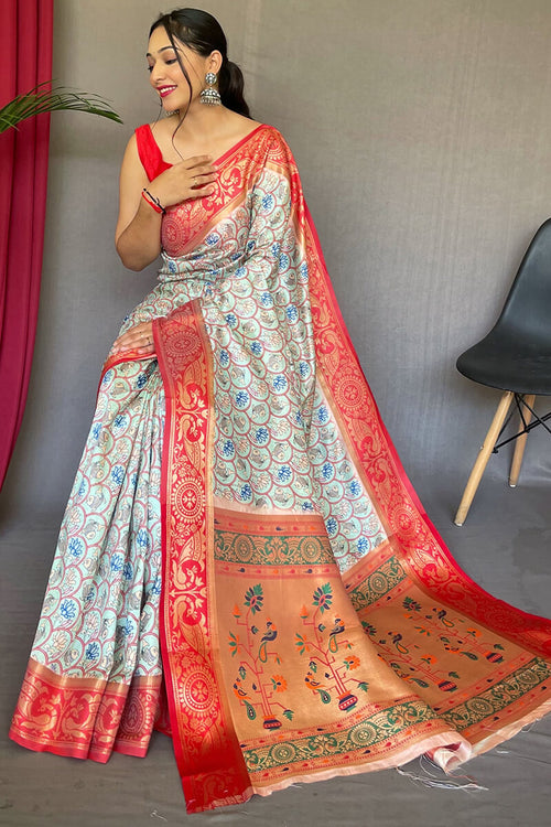 Load image into Gallery viewer, Pulsating Sky Kalamkari Printed Saree With Aplomb Blouse Piece
