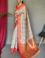 Posh Off White Kalamkari Printed Saree With Mellifluous Blouse Piece