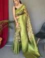 Rhapsodic Green Kalamkari Printed Saree With Lustrous Blouse Piece