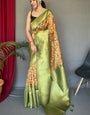 Nectarous Mustard Kalamkari Printed Saree With Alluring Blouse Piece