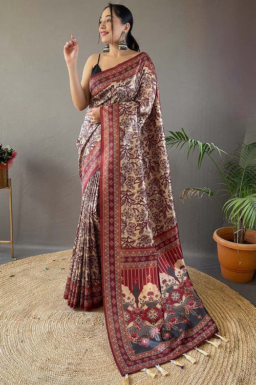 Load image into Gallery viewer, Demanding Beige Digital Printed Soft Silk Saree With Hypnotic Blouse Piece
