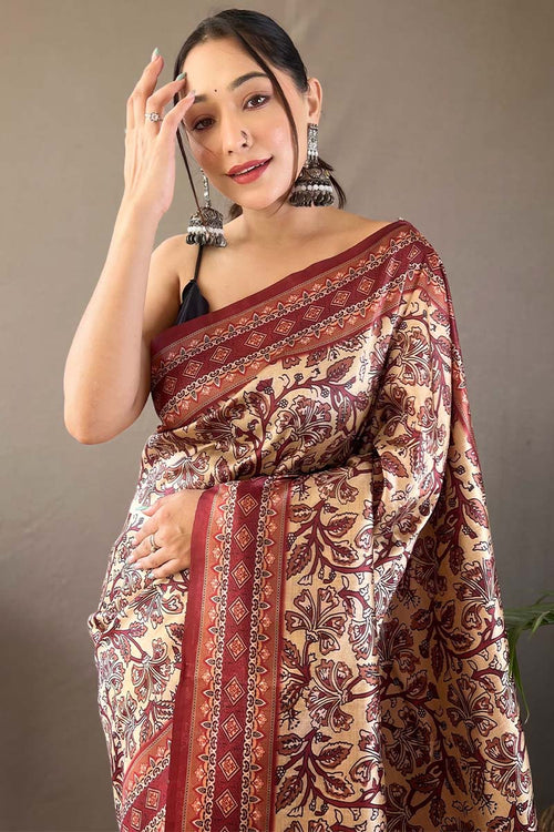 Load image into Gallery viewer, Demanding Beige Digital Printed Soft Silk Saree With Hypnotic Blouse Piece
