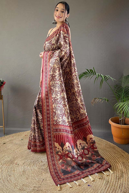 Load image into Gallery viewer, Demanding Beige Digital Printed Soft Silk Saree With Hypnotic Blouse Piece
