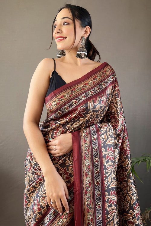 Load image into Gallery viewer, Flamboyant Black Digital Printed Soft Silk Saree With Fairytale Blouse Piece
