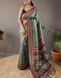 Traditional Green Digital Printed Soft Silk Saree With Divine Blouse Piece