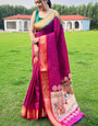 Demanding Dark Pink Paithani Silk Saree With Surpassing Blouse Piece