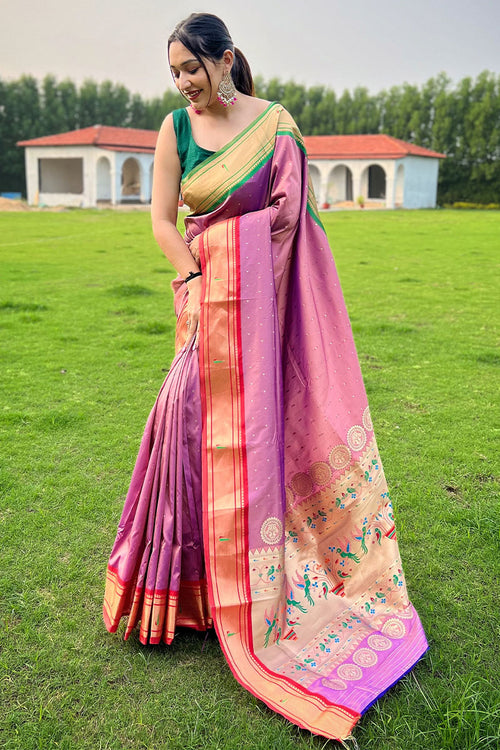 Load image into Gallery viewer, Groovy Pink Paithani Silk Saree With Exquisite Blouse Piece
