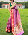 Groovy Pink Paithani Silk Saree With Exquisite Blouse Piece