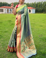 Blissful Pista Paithani Silk Saree With Adoring  Blouse Piece