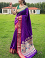 Blissful Purple Paithani Silk Saree With Brood Blouse Piece