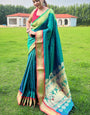 Gossamer Rama Paithani Silk Saree With Quintessential Blouse Piece