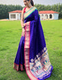 Incredible Royal Blue Paithani Silk Saree With Tempting Blouse Piece