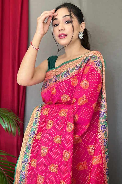 Load image into Gallery viewer, Sophisticated Dark Pink Patola Silk Saree with Capricious Blouse Piece
