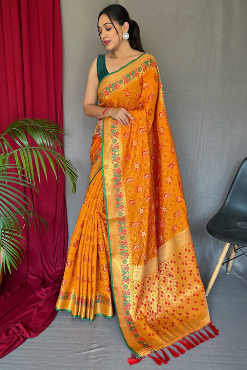 Load image into Gallery viewer, Embrocation Orange Patola Silk Saree with Lagniappe Blouse Piece
