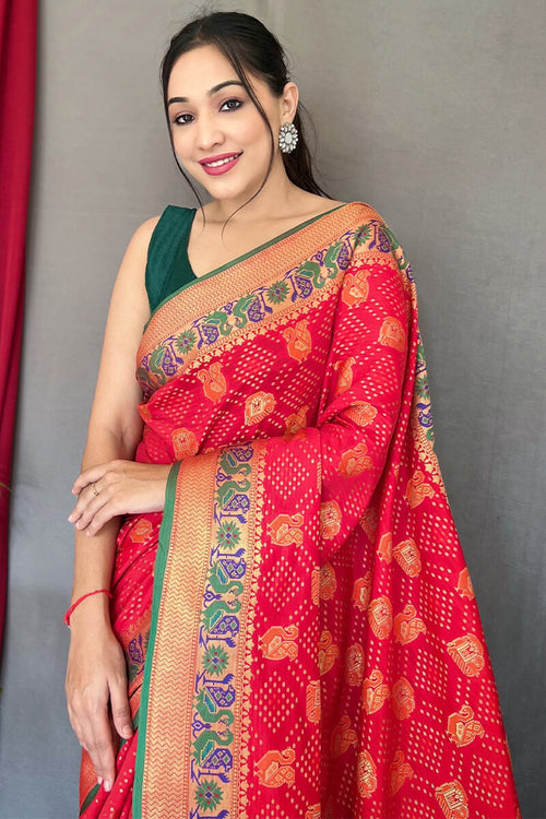 Load image into Gallery viewer, Serendipity Red Patola Silk Saree with Engaging Blouse Piece
