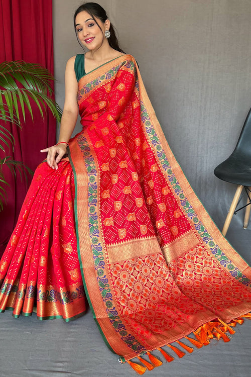 Load image into Gallery viewer, Serendipity Red Patola Silk Saree with Engaging Blouse Piece
