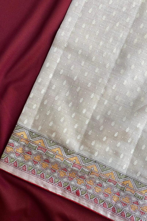 Load image into Gallery viewer, Flattering Off White Embroidery Work Tussar Silk Saree With Amiable Blouse Piece
