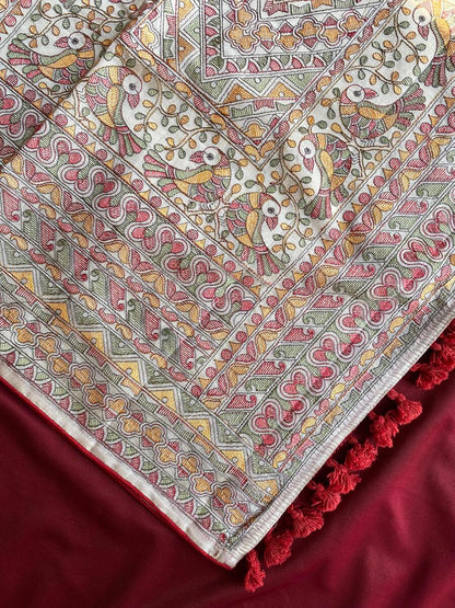 Flattering Off White Embroidery Work Tussar Silk Saree With Amiable Blouse Piece