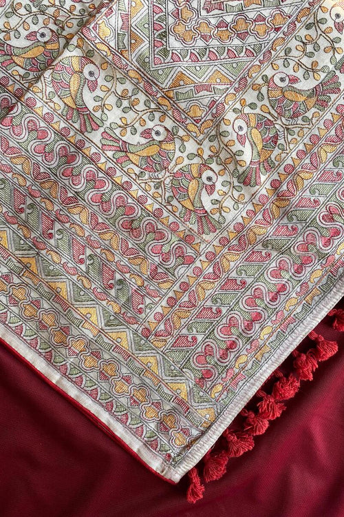 Load image into Gallery viewer, Flattering Off White Embroidery Work Tussar Silk Saree With Amiable Blouse Piece
