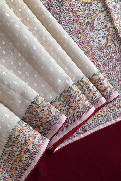 Load image into Gallery viewer, Flattering Off White Embroidery Work Tussar Silk Saree With Amiable Blouse Piece
