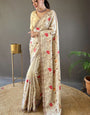 Precious Beige Embroidery Work Tussar Silk Saree With Phenomenal Blouse Piece