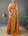 Amiable Orange Embroidery Work Tussar Silk Saree With Fragrant Blouse Piece