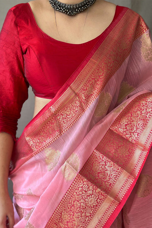 Load image into Gallery viewer, Piquant Baby Pink Cotton Silk Saree With Ethereal Blouse Piece
