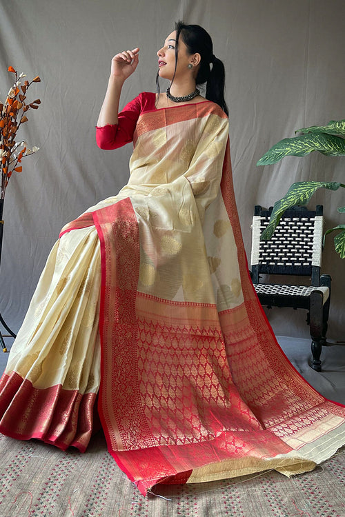 Load image into Gallery viewer, Panache Beige Cotton Silk Saree With Scrupulous Blouse Piece
