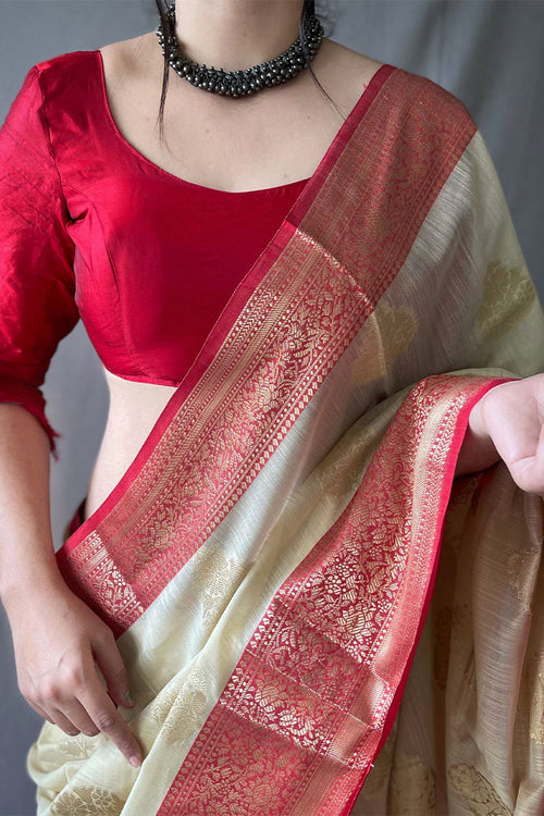 Load image into Gallery viewer, Panache Beige Cotton Silk Saree With Scrupulous Blouse Piece
