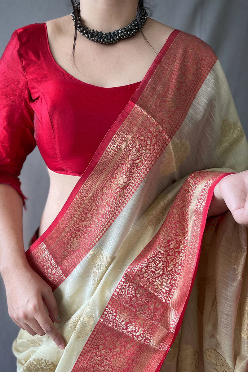 Panache Beige Cotton Silk Saree With Scrupulous Blouse Piece