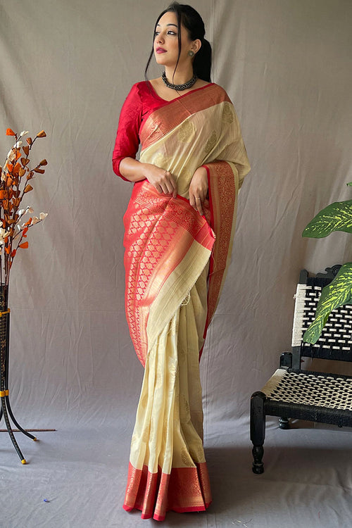 Load image into Gallery viewer, Panache Beige Cotton Silk Saree With Scrupulous Blouse Piece
