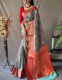 Glamorous Grey Cotton Silk Saree With Winsome Blouse Piece