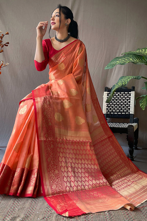 Load image into Gallery viewer, Exquisite Orange Cotton Silk Saree With Pulsating Blouse Piece
