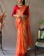 Exquisite Orange Cotton Silk Saree With Pulsating Blouse Piece