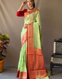 Luminous Pista Cotton Silk Saree With Embellished Blouse Piece